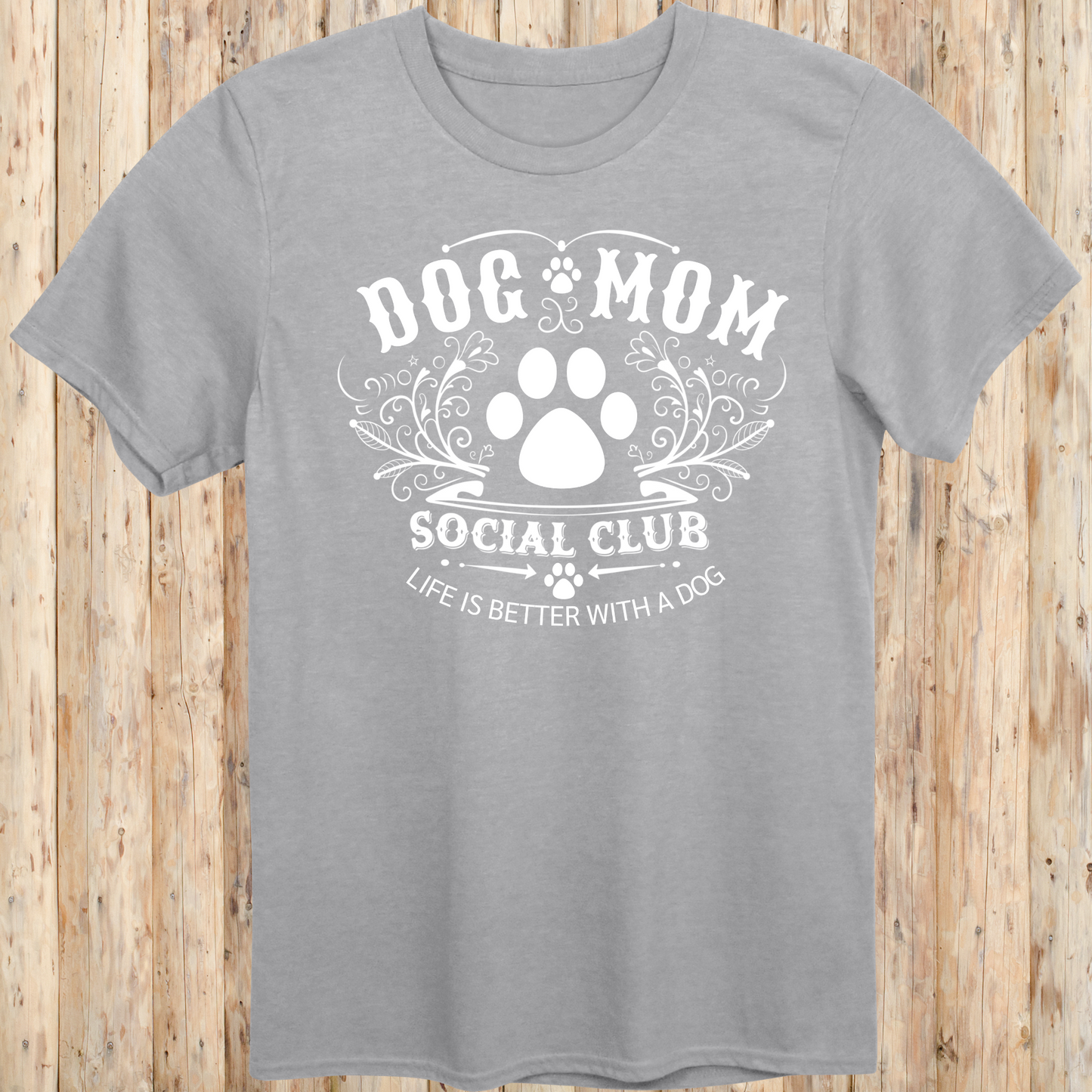 Unisex Sport Grey T-shirt with Dog Mom Social Club for Women