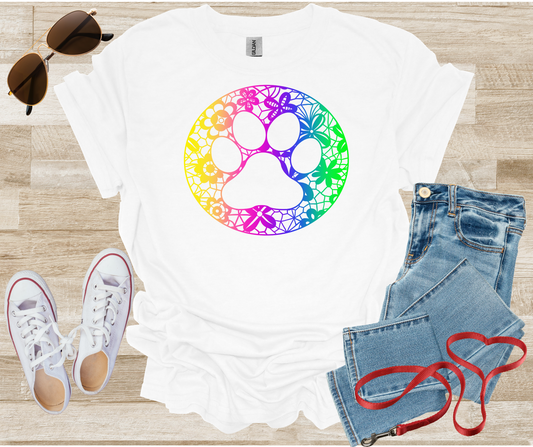 Dog Paw Print Lace Rainbow Chinoiserie T-Shirt