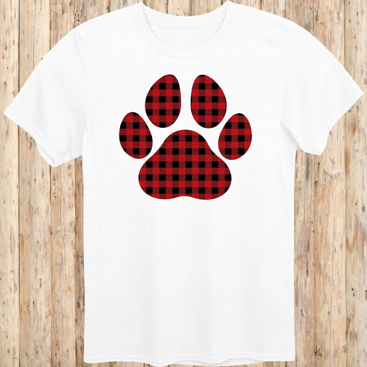 Red Gingham Dog Paw Print T-Shirt