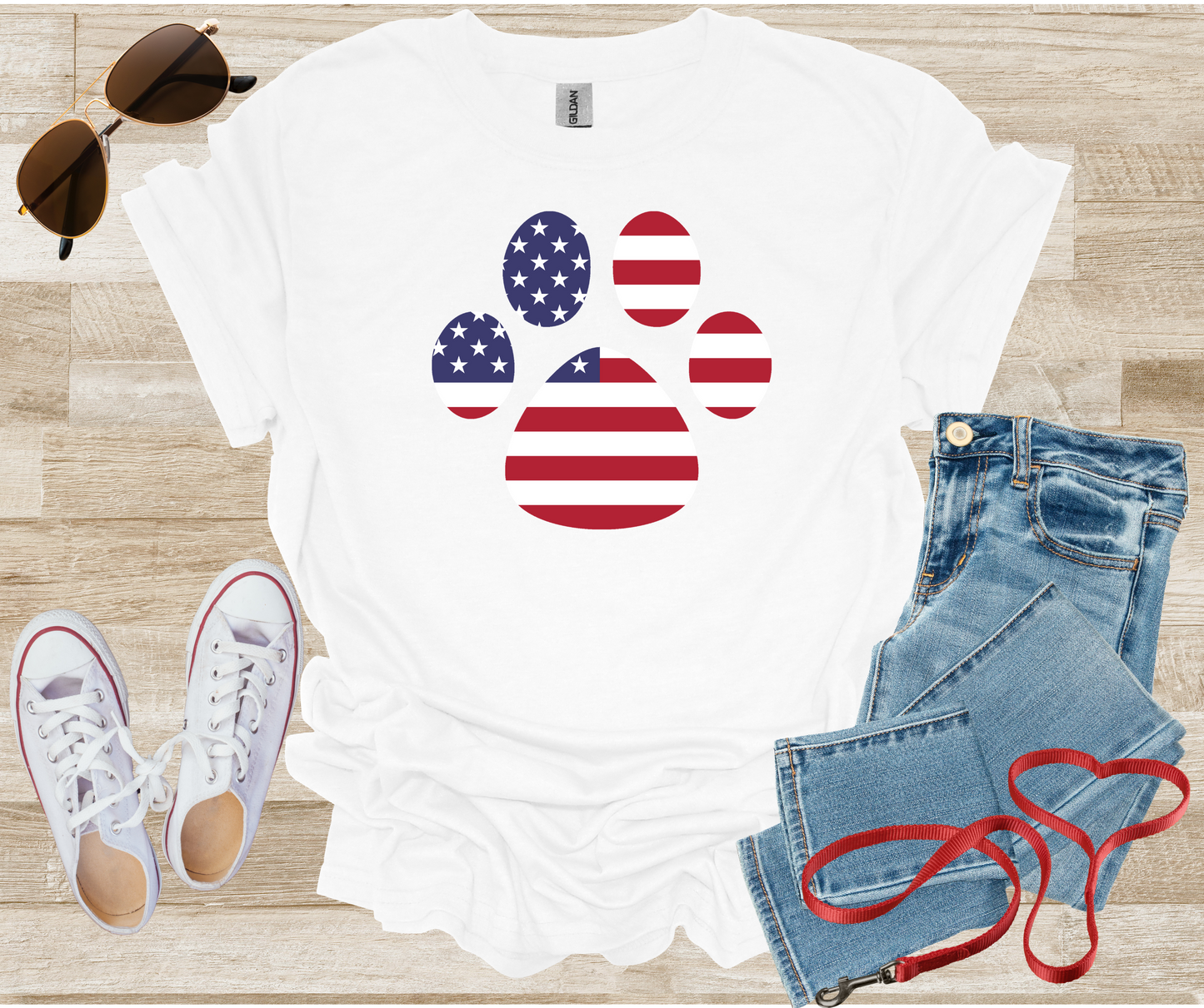 USA Flag Paw Print Patriotic T-Shirt