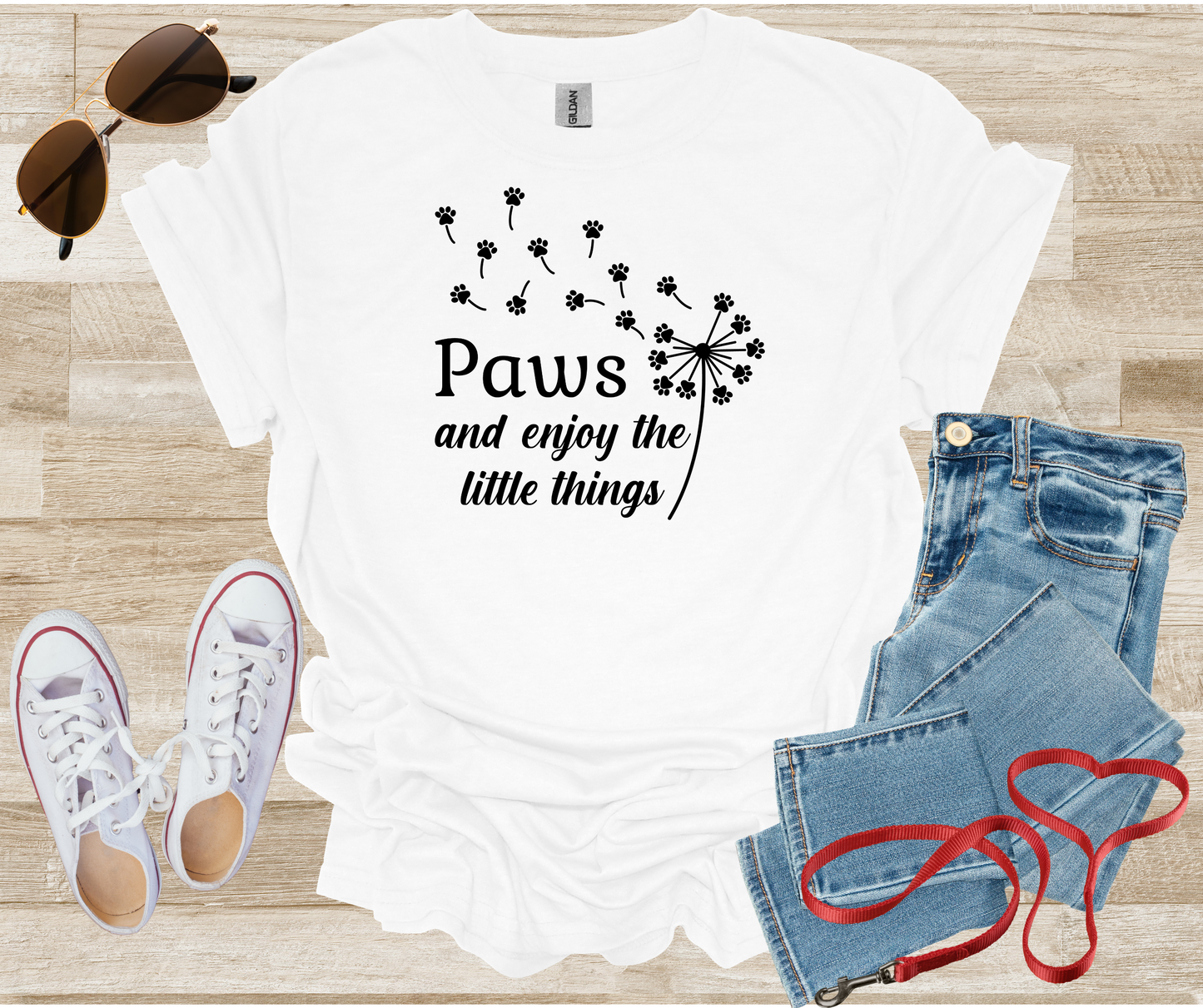 Paws And Enjoy The Little Things Dandelion Paw Prints Blowing in Breeze T-Shirt