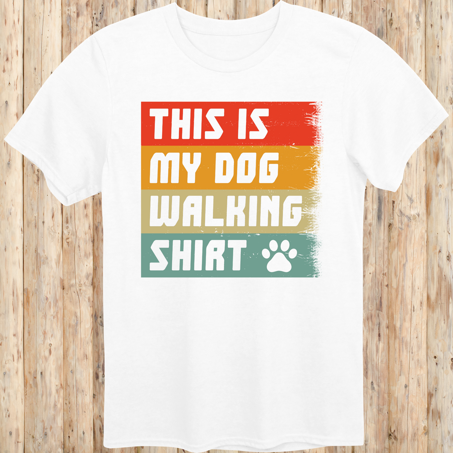 White unisex t-shirt with text that reads 'This Is My Dog Walking Shirt', perfect for dog owners and pet walkers