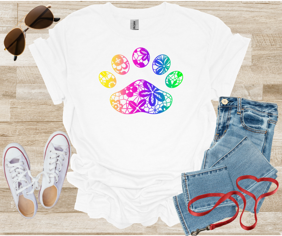 Lace Rainbow Chinoiserie Dog Cat Paw Print T-Shirt