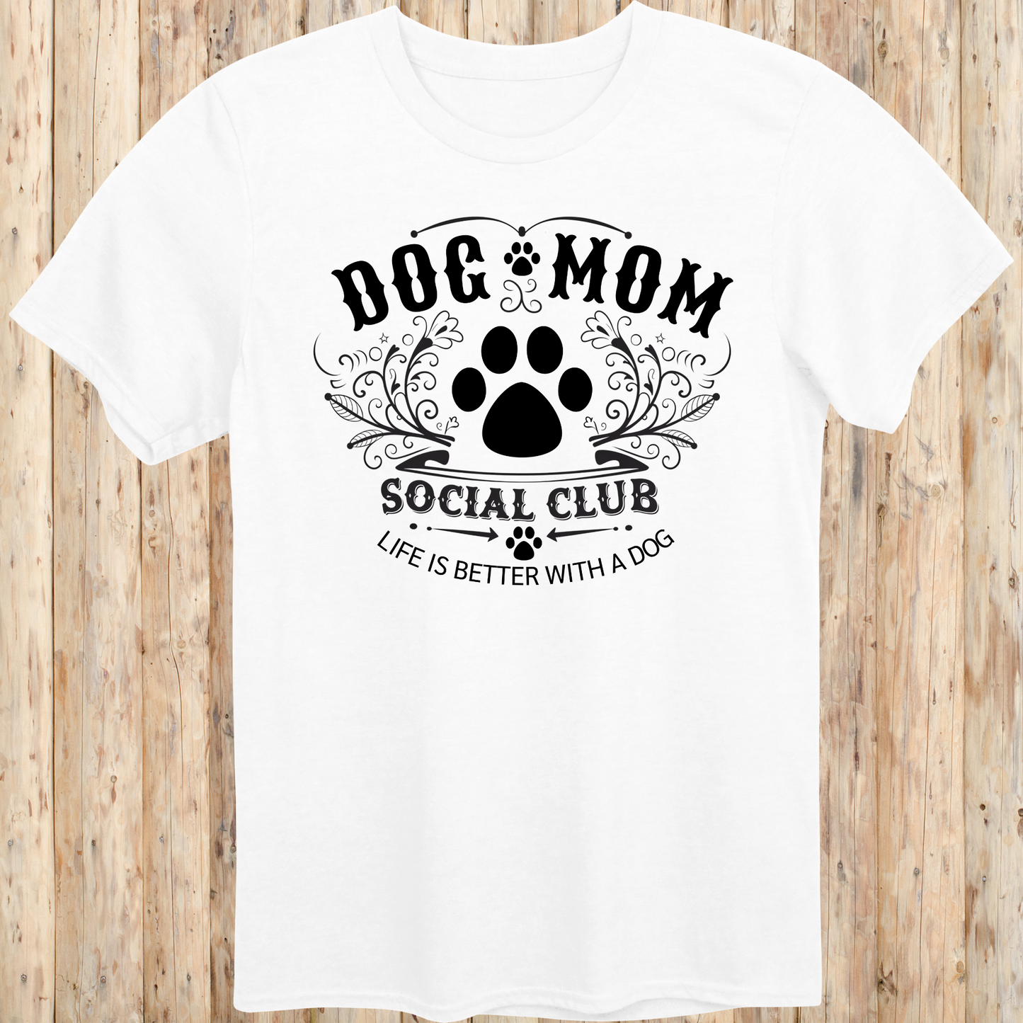 Unisex White T-shirt with Dog Mom Social Club for Women